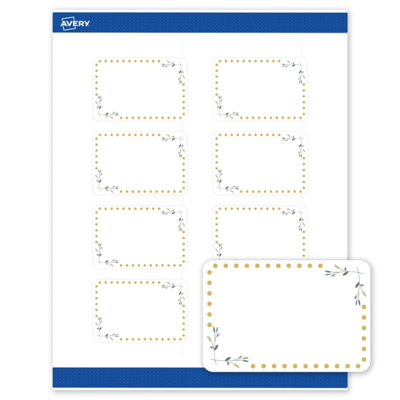 Avery 2" x 3" Labels, Gold Dots with Green Florals, 80 ct, Matte, Green Florals with Gold Dots