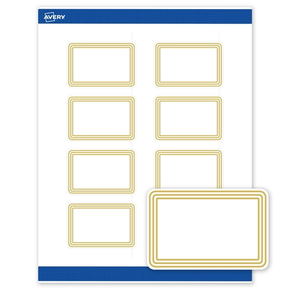 Avery 2" x 3" Labels, Gold Multi-Lined Border, 80 ct, Matte, Multi-Lined Gold Border