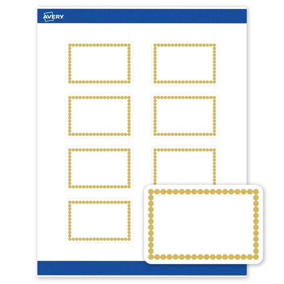 Avery 2" x 3" Labels, Pre-Printed Gold Beads Design, 80 ct, Matte, Gold Beads