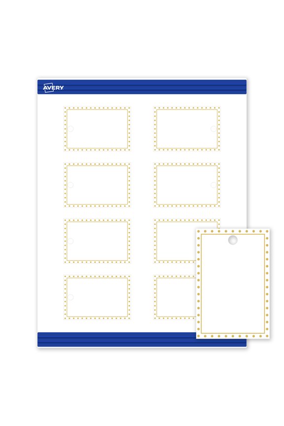 2" x 3" Tags, Gold Border with Gold Dots, 80 ct