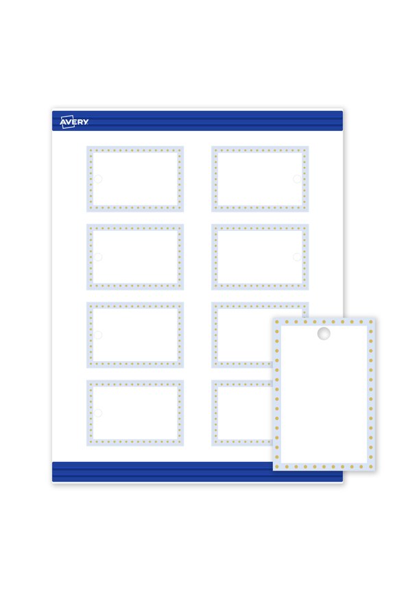 2" x 3" Tags, Gold Dots with Blue Border, 80 ct