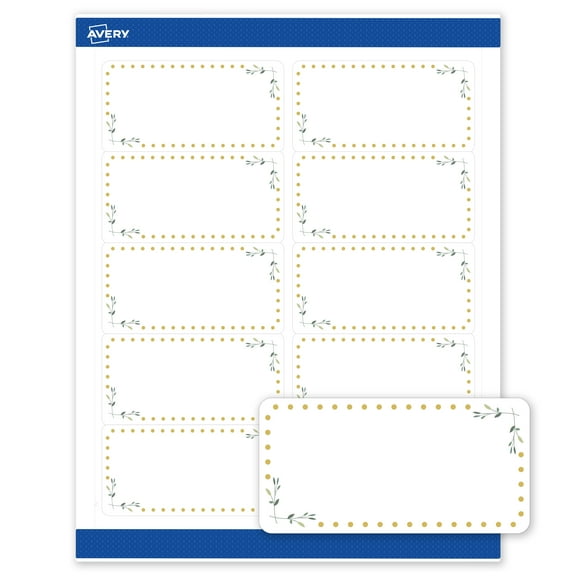 Avery 2" x 4" Labels, Gold Dots with Green Florals, 100 ct, Matte, Green Florals with Gold Dots