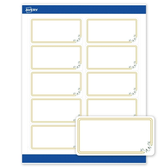 Avery 2" x 4" Labels, Gold Double Border with Florals, 100 ct, Matte, Double Gold Border with Florals