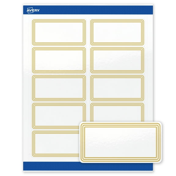Avery 2" x 4" Labels, Gold Multi-Lined Border, 100 ct, Glossy, Multi-Lined Gold Border