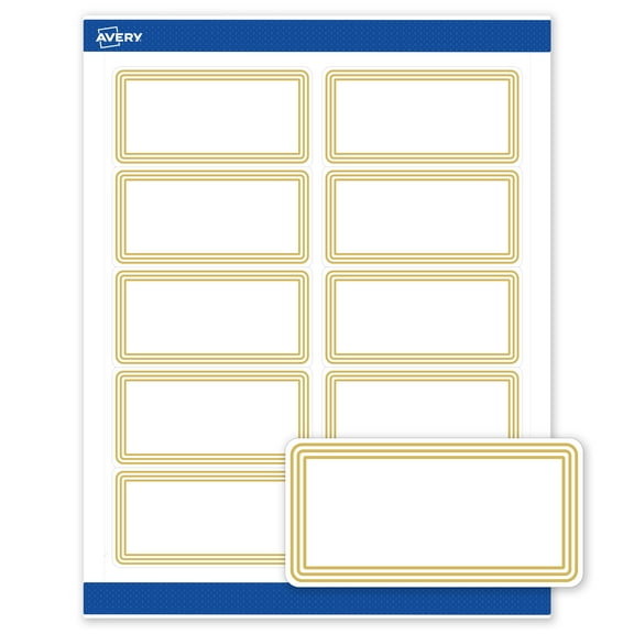 Avery 2" x 4" Labels, Gold Multi-Lined Border, 100 ct, Matte, Multi-Lined Gold Border