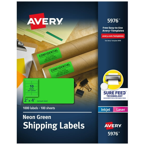 Avery Address Labels, 2" x 4", Neon Green, 1,000 Total (5976)