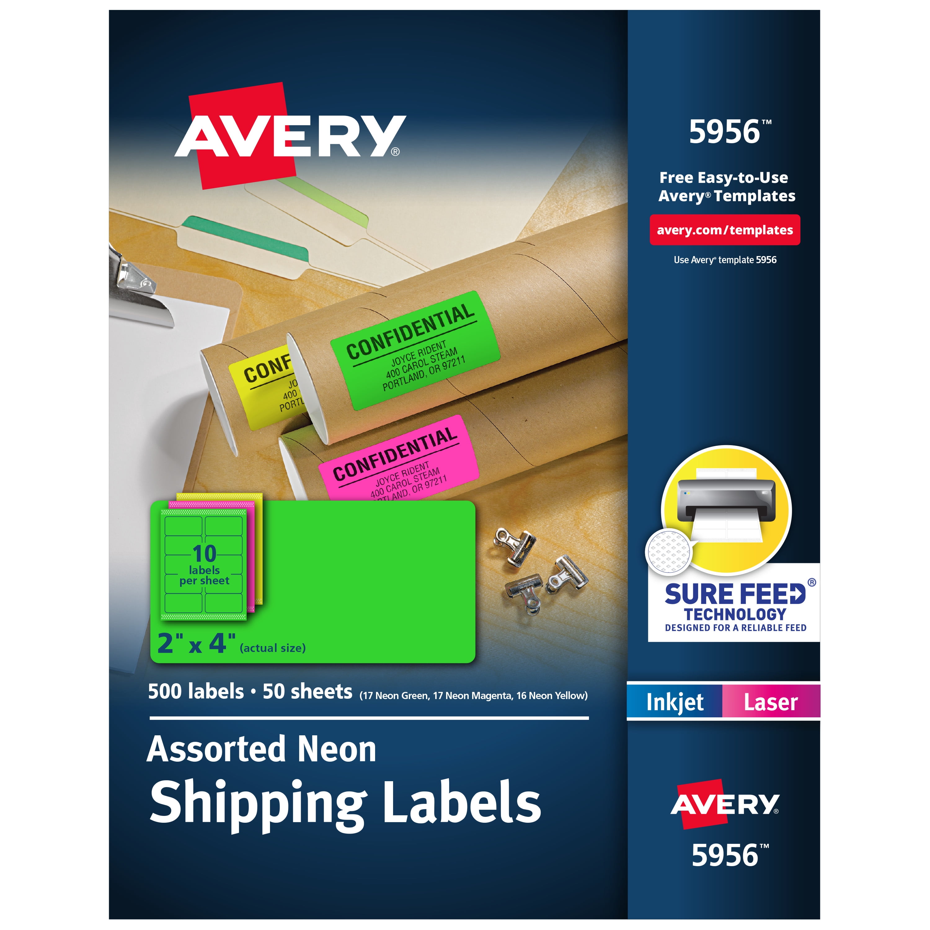 Avery Shipping Labels, 2" x 4", Neon Green, 500 Total (5956)