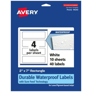 Avery 2" x 7" Waterproof Rectangle Labels, 40 Labels