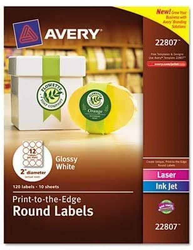 Avery 22807 Round Easy Peel Labels44; 2 in. Dia.44; Glossy44; White44
