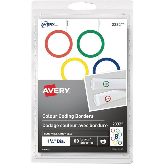 Avery 2332 Colour Coding Border Round Labels 1 1/4" (31.75 mm) Diameter - 80-Count (Pack of 1 )