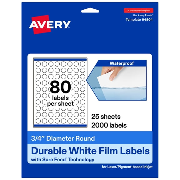 Avery 3/4" Diameter Waterproof Round Labels, 2,000 Labels