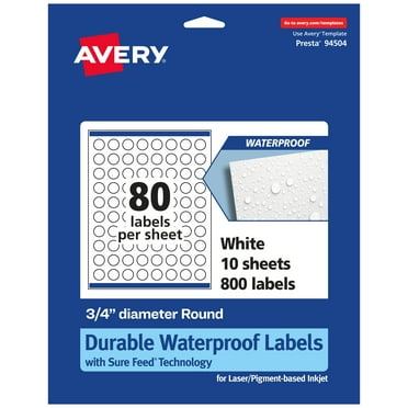 Avery 3/4" Diameter Waterproof Round Labels, 800 Labels