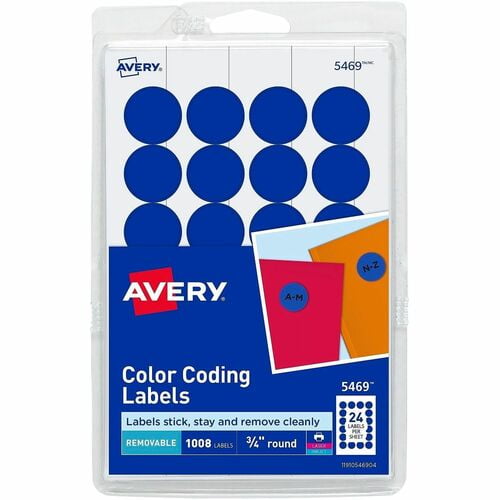 Avery® 3/4" Round Removable Color Coding Labels, 4" Height x 6" Width x 3/4" Diameter, Removable Adhesive, Laser, Inkjet, Matte, Dark Blue, Paper (05469) | 2 Packs (2016 Total)