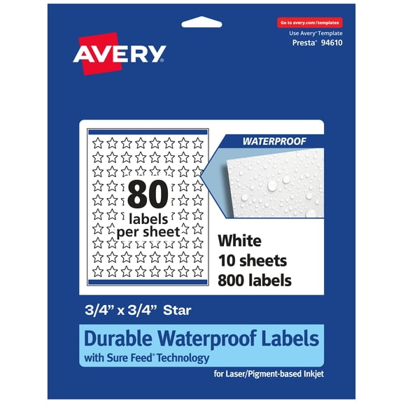 Avery 3/4" x 3/4"  Waterproof Star Labels, 800 Labels