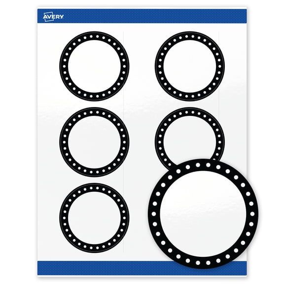 Avery 3" Diameter Labels, Black and White Polka Dots, 60 ct, Glossy, Black & White Polka Dots