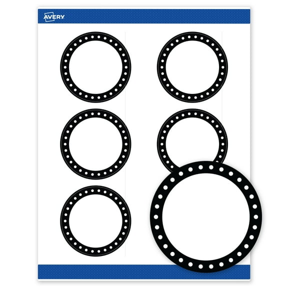Avery 3" Diameter Labels, Black and White Polka Dots, 60 ct, Matte, Black & White Polka Dots