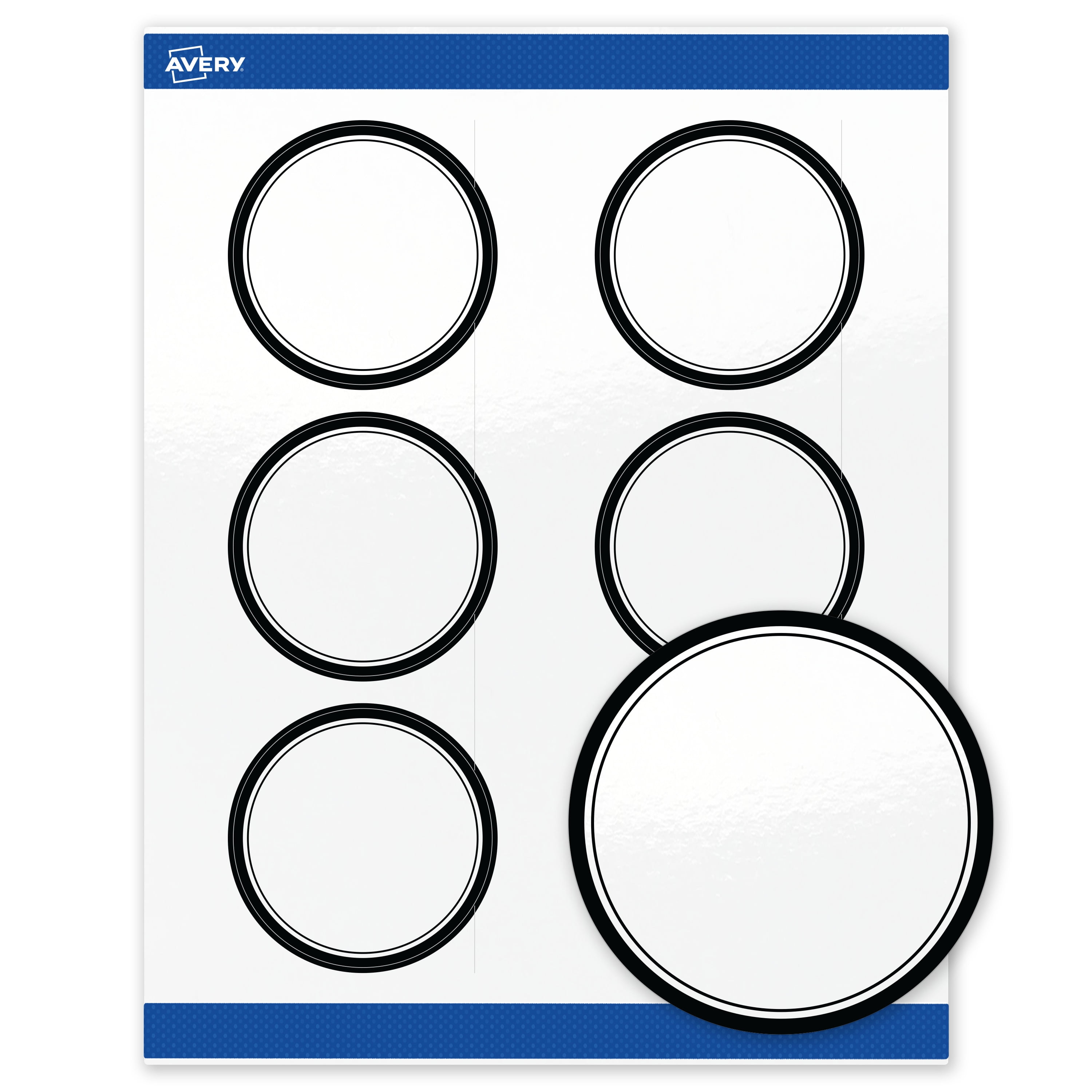Avery 3" Diameter Labels, Double Black Border, 60 ct, Glossy, Double Black Border