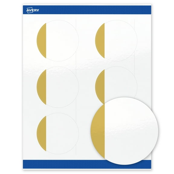 Avery 3" Diameter Labels, Gold-Dipped Edge, 60 ct, Glossy, Dipped Gold Edge