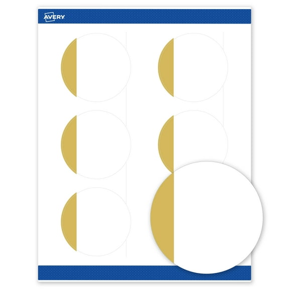 Avery 3" Diameter Labels, Gold-Dipped Edge, 60 ct, Matte, Dipped Gold Edge