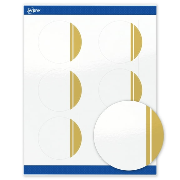 Avery 3" Diameter Labels, Gold Double-Dipped Edge, 60 ct, Glossy, Double Dipped Gold Edge