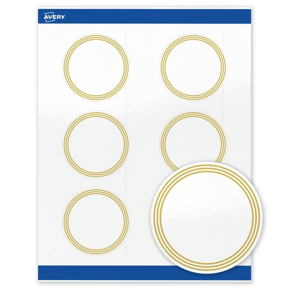 Avery 3" Diameter Labels, Gold Multi-Lined Border, 60 ct, Glossy, Multi-Lined Gold Border