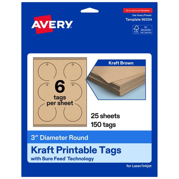 Avery 3" Diameter Round Tags, Kraft Brown, 150ct