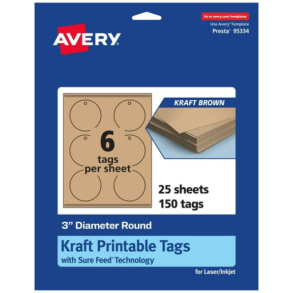 Avery 3" Diameter Round Tags, Kraft Brown, 150ct