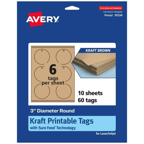 Avery 3" Diameter Round Tags, Kraft Brown, 60ct