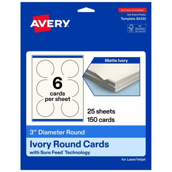 Avery Printable Round Cards, 3" Diameter, Matte Ivory, 150ct