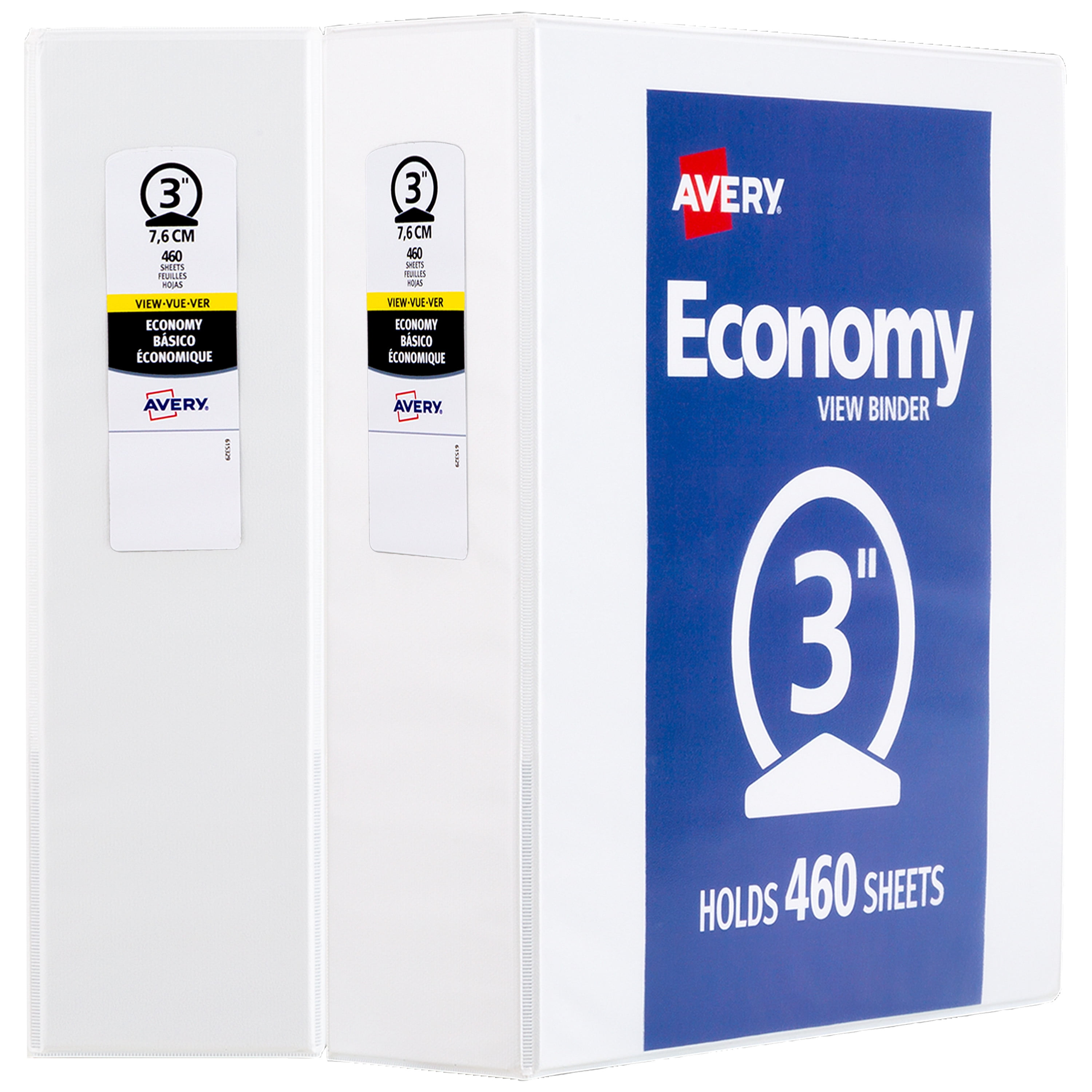 Avery 3" Economy View Binder, Round Rings, 2 White Binders (5741)