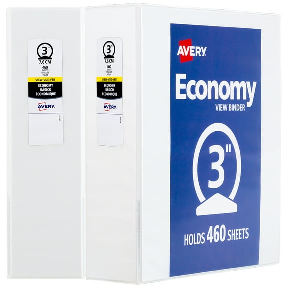 Avery 3" Economy View Binder, Round Rings, 2 White Binders (5741)