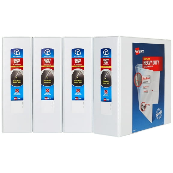 Avery 3" Heavy-Duty View 3 Ring Binders, White, 4 Pack (79745)