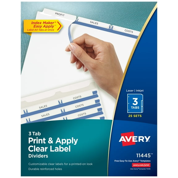 Avery 3-Tab Print & Apply Dividers, Index Maker, 25 Sets (11445)