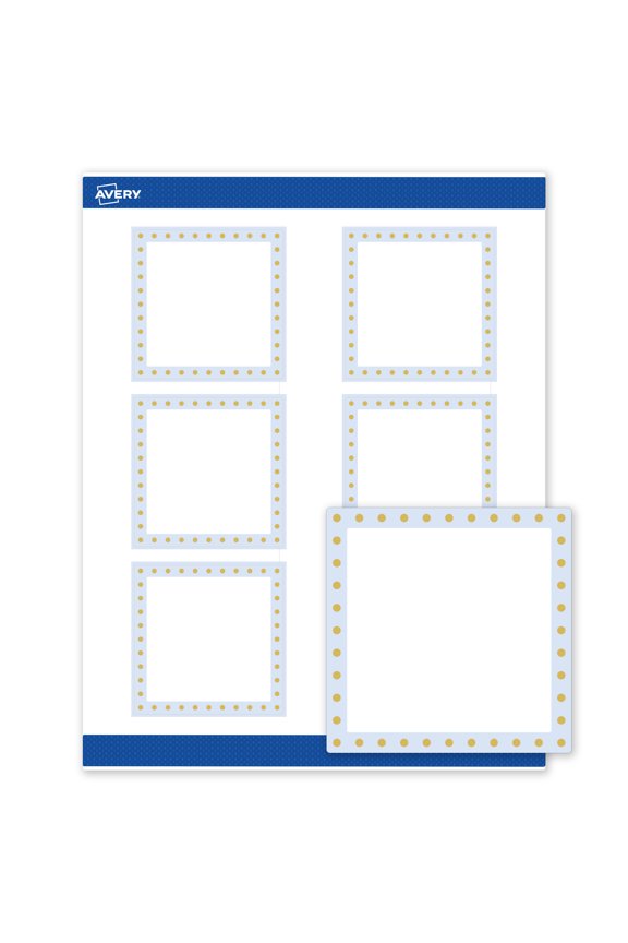3" x 3" Labels, Gold Dots with Blue Border, 60 ct, Matte, Blue Border with Gold Dots