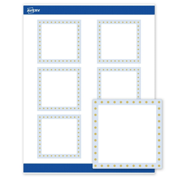 Avery 3" x 3" Labels, Gold Dots with Blue Border, 60 ct, Matte, Blue Border with Gold Dots