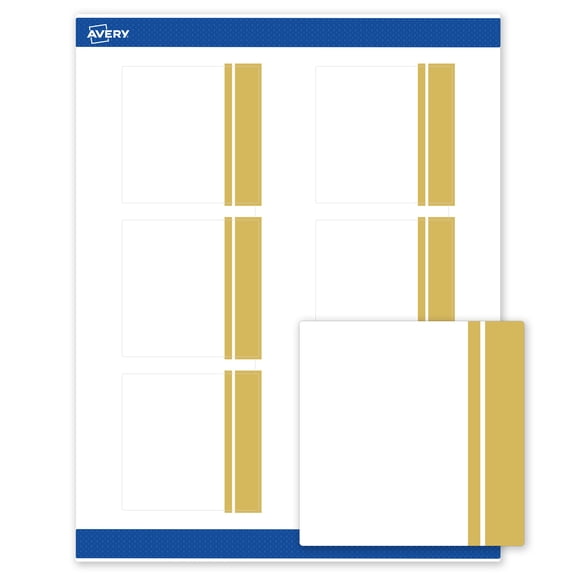 Avery 3" x 3" Labels, Gold Double-Dipped Edge, 60 ct, Matte, Double Dipped Gold Edge