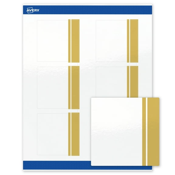 Avery 3" x 3" Labels, Gold Double-Dipped Edge, 60 ct, Glossy, Double Dipped Gold Edge