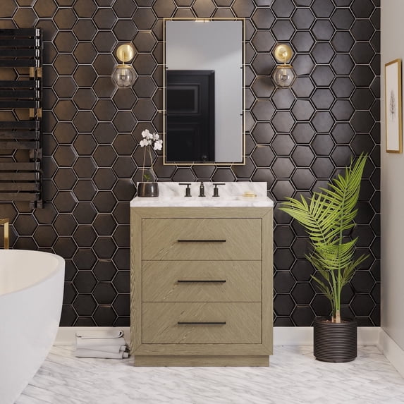 Avery 30" Bathroom Vanity with Gray Oak Cabinet and Carrara Marble Top