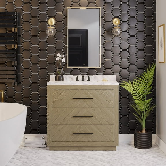 Avery 36" Bathroom Vanity with Gray Oak Cabinet and Carrara Marble Top