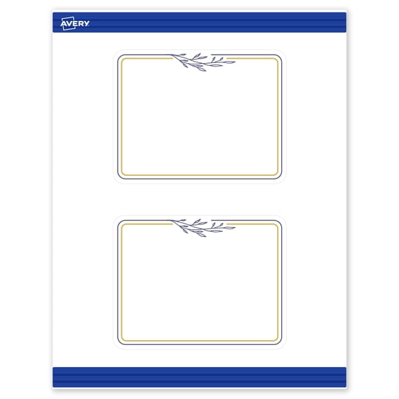 Avery 4.25" x 5.5" Cards, Gold & Navy Border with Florals, 20 ct