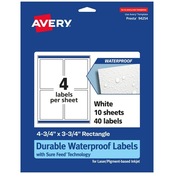 Avery 4-3/4" x 3-3/4" Waterproof Rectangle Labels, 40 Labels