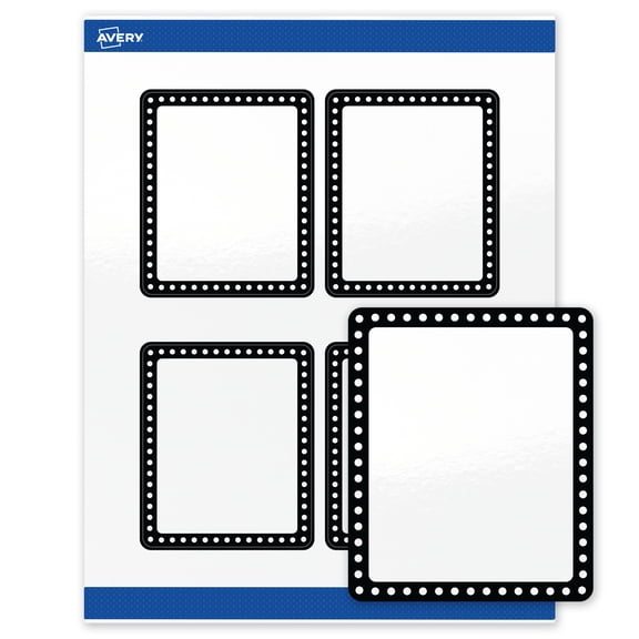 Avery 4" x 3-1/3" Labels, Black and White Polka Dots, 40 ct, Glossy, Black & White Polka Dots