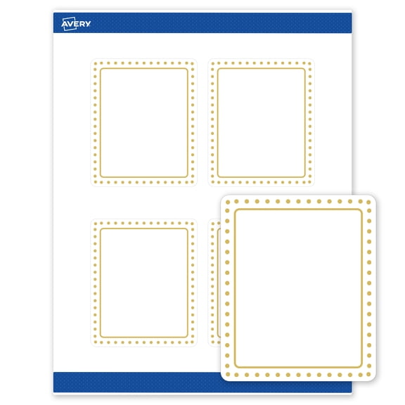 Avery 4" x 3-1/3" Labels, Gold Border with Gold Dots, 40 ct, Matte, Gold Border with Gold Dots