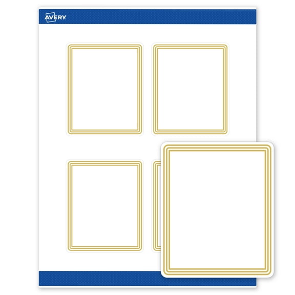 Avery 4" x 3-1/3" Labels, Gold Multi-Lined Border, 40 ct, Matte, Multi-Lined Gold Border