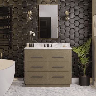 Avery 42" Bathroom Vanity with Gray Oak Cabinet and Carrara Marble Top
