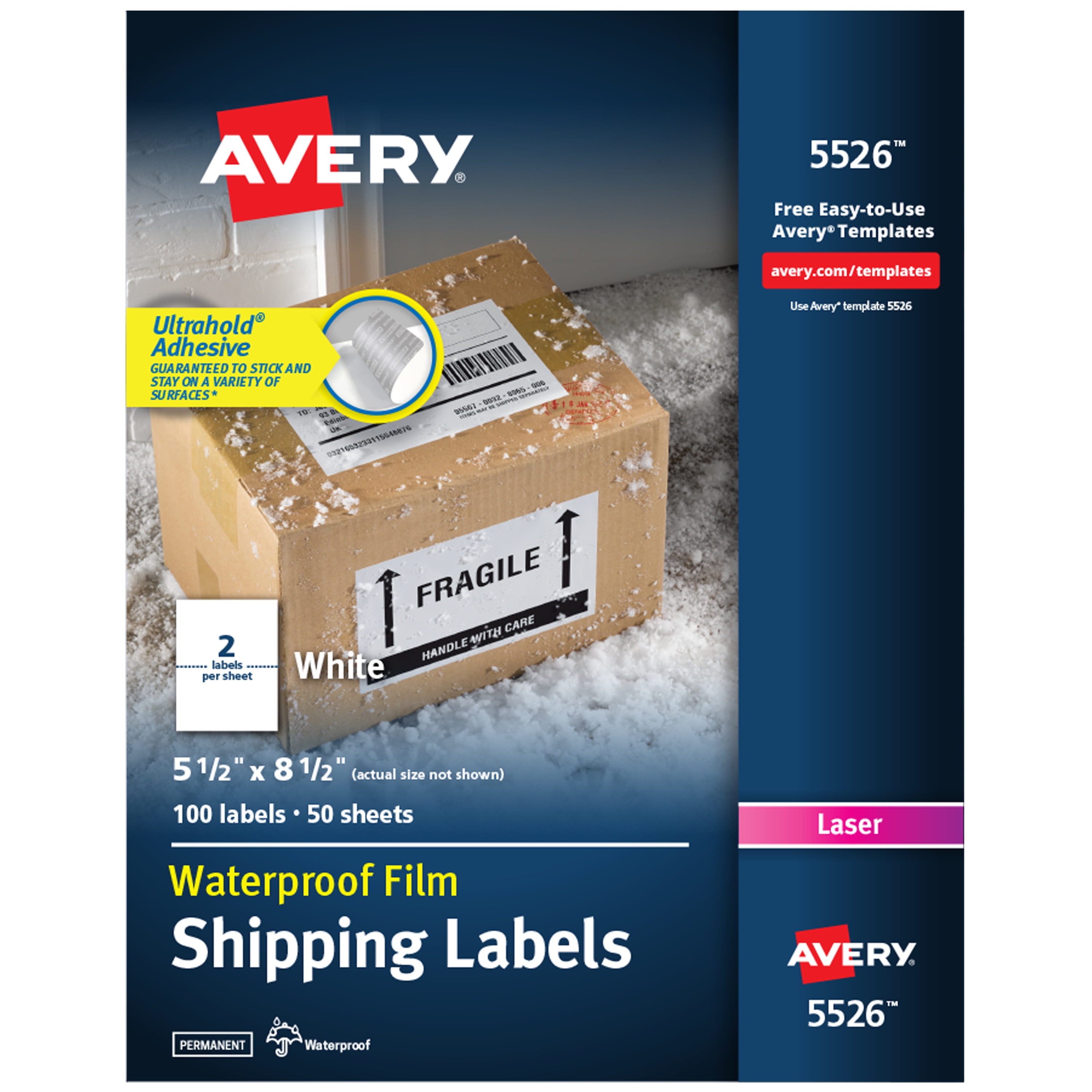 Avery 5-1/2" x 8-1/2" Labels, Ultrahold, 100 Labels (5526)