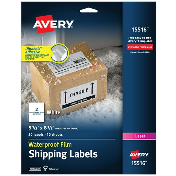 Avery 5-1/2" x 8-1/2" Labels, Ultrahold, 20 Labels (15516)