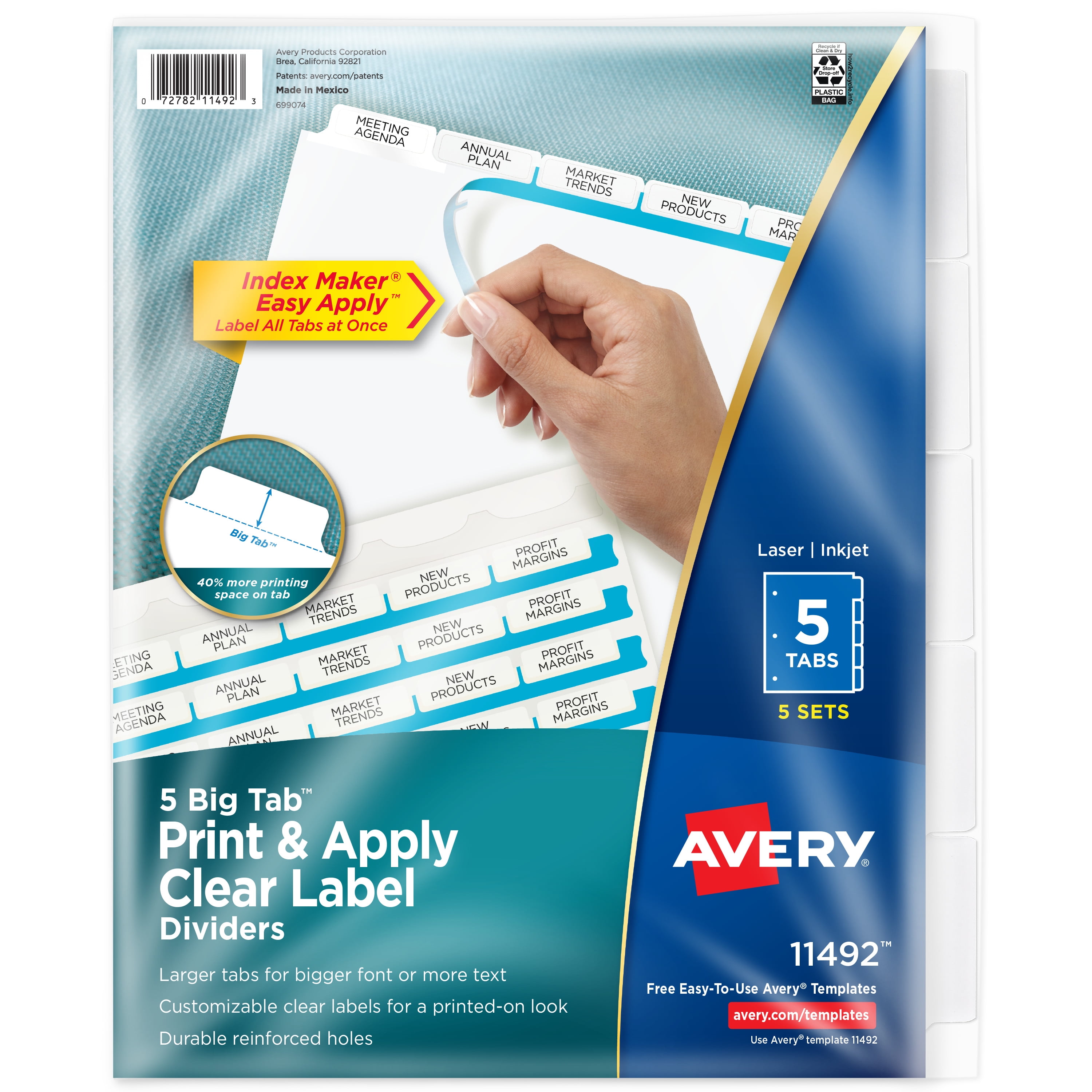 Avery 5 Big Tab Print & Apply Dividers, Index Maker (11492) - Walmart.com