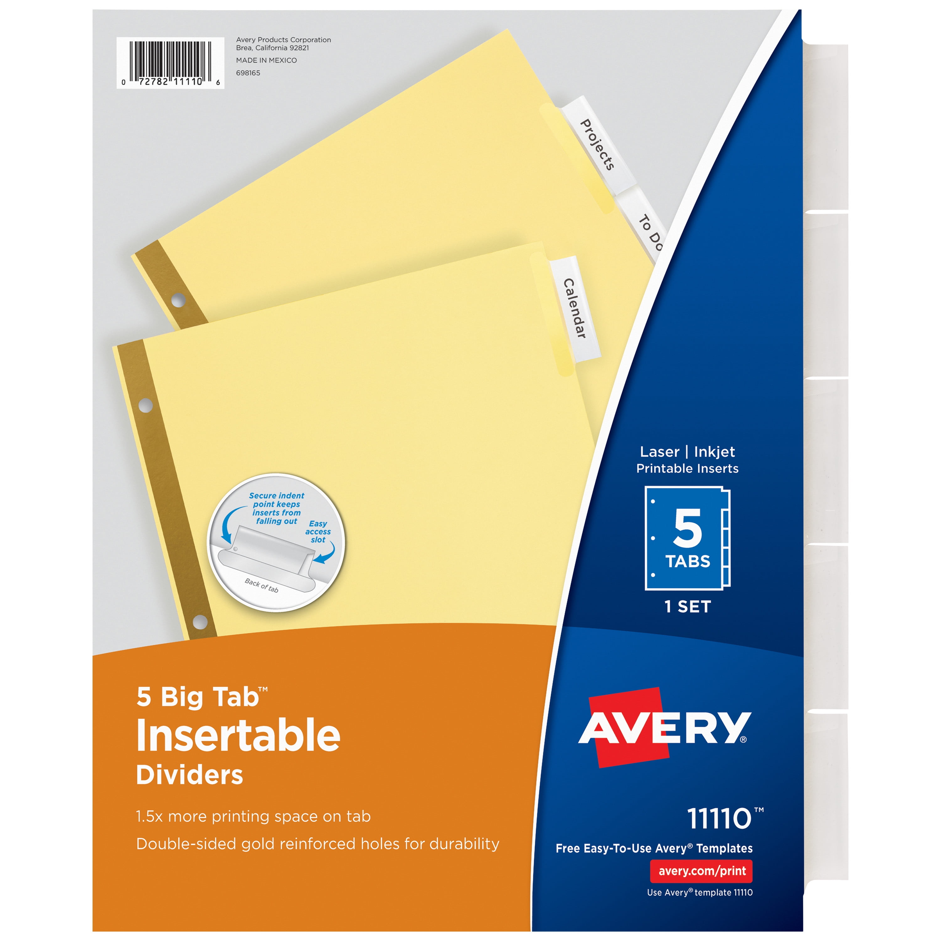 Avery 5Tab Binder Dividers, Insertable Clear Big Tabs, 24 Sets, 2 Pack (11113)