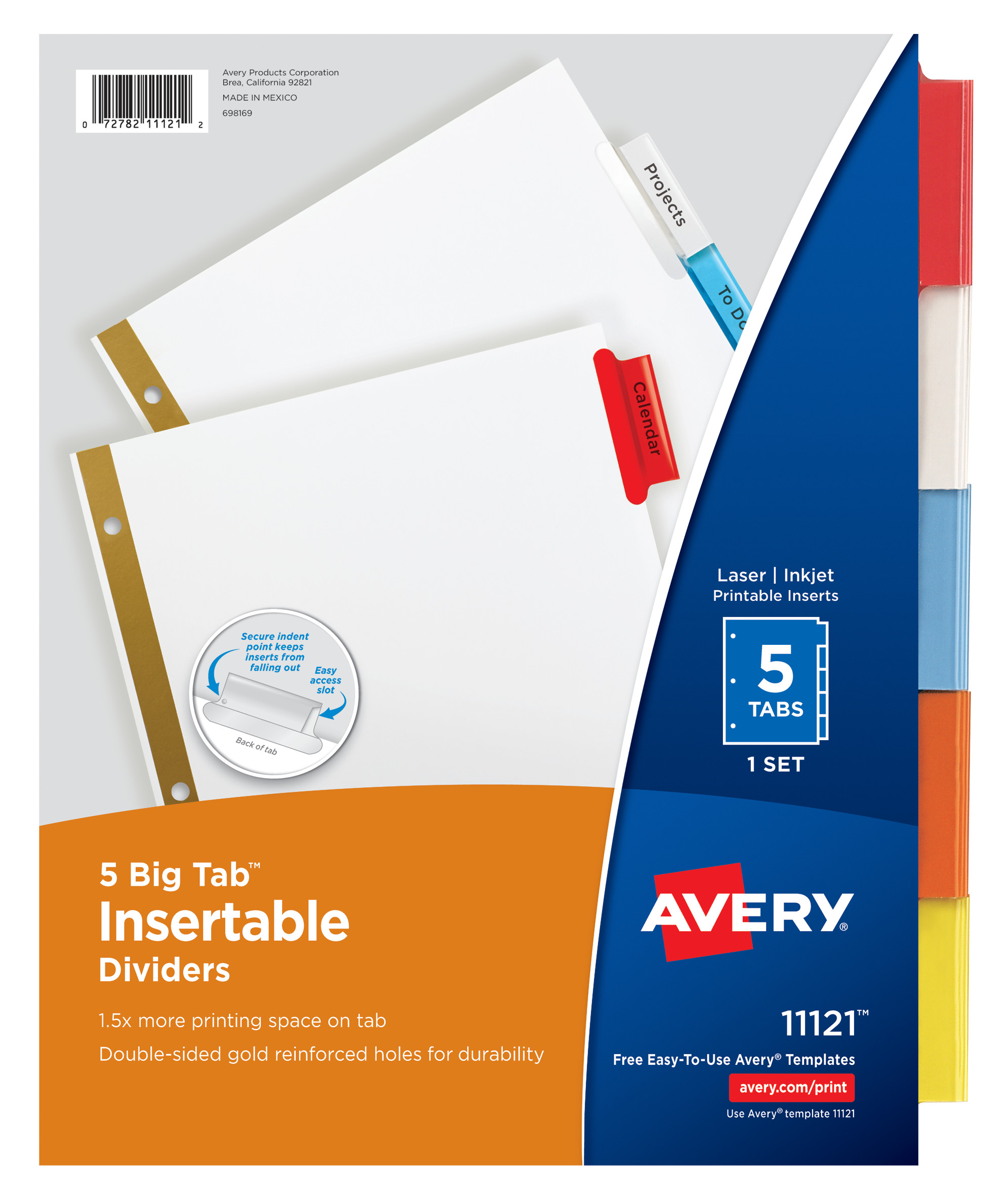 Avery 5-Tab Binder Dividers, Insertable Multicolor Big Tabs, 1 Set (11121) - image 1 of 9